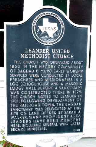 Historical Marker That Stands near the United Methodist Church of Leander
