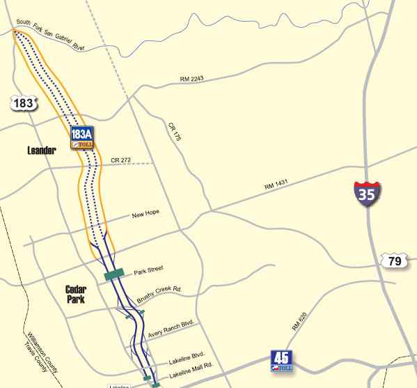 Map of modern day Cedar Park Texas showing boundaries of the new town